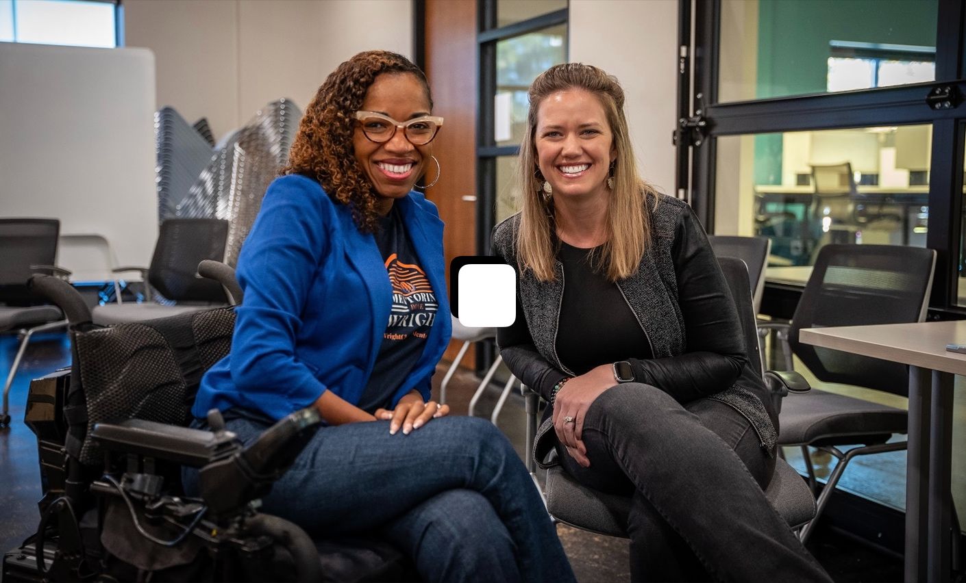 TyKiah Wright-Wilson and Julia Franklin at The Hurt Hub @ Davidson during a recent fireside chat hosted by Davidson College's Disability Alliance.