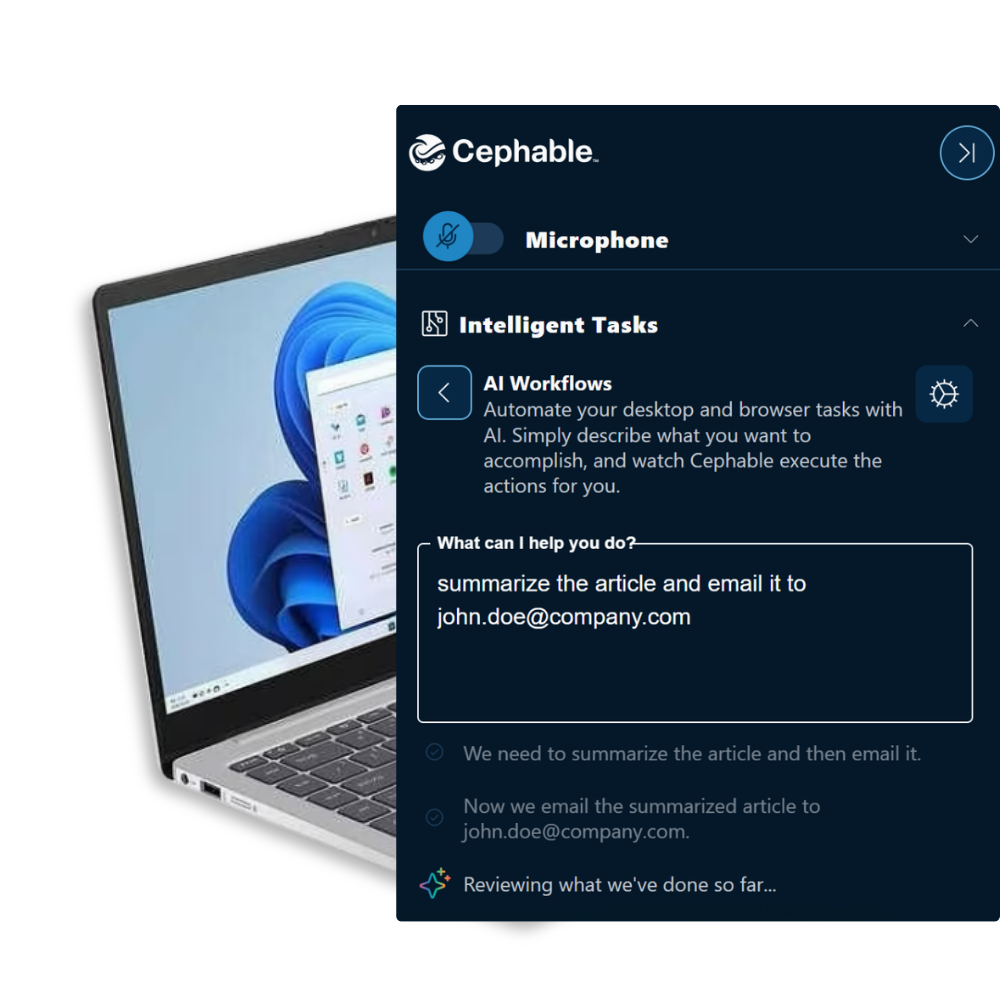 The Cephable Panel shown overtop of a computer running Windows.