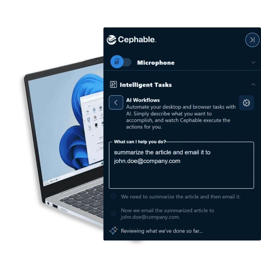 Cephable AI workflows executing across apps
